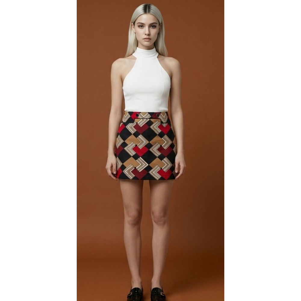 Rare Retro MCM Vintage Inspired Ann Taylor LOFT Mini Skirt Sz4 Black Red Geo